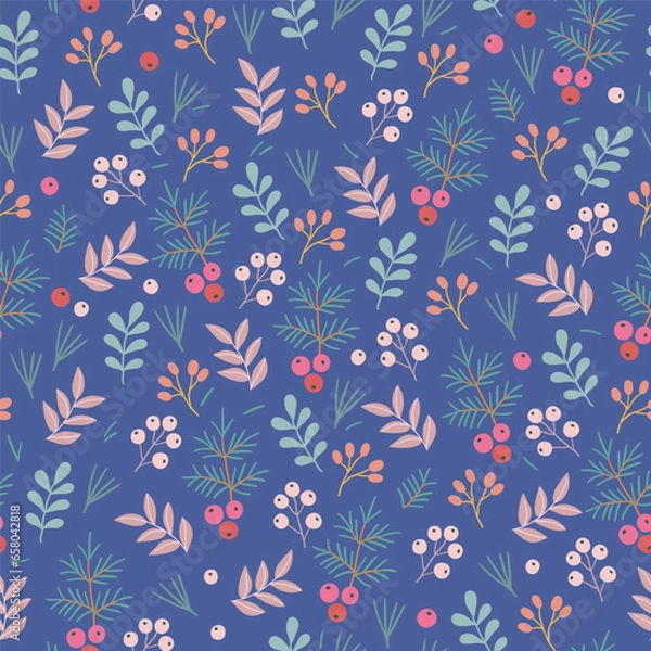 Fototapeta Vector seamless pattern with cranberry twigs.