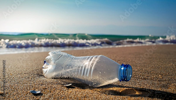 Fototapeta Garbage bottle in a beach