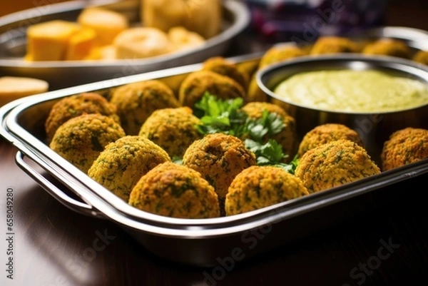 Fototapeta tray of falafel ready to be served at a take-out
