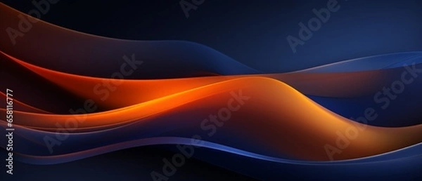 Obraz Dynamic 3D Abstraction: Dark Widescreen Background with Wavy Blue and Orange Elements