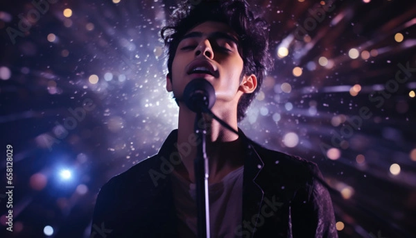 Obraz man singing into microphone