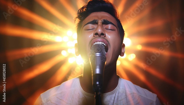 Obraz singer on a stage with a microphone