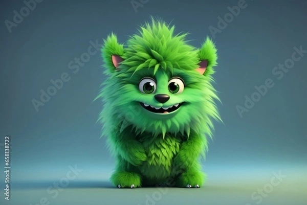 Fototapeta Cute green monster 3D cartoon character. Generative Ai.