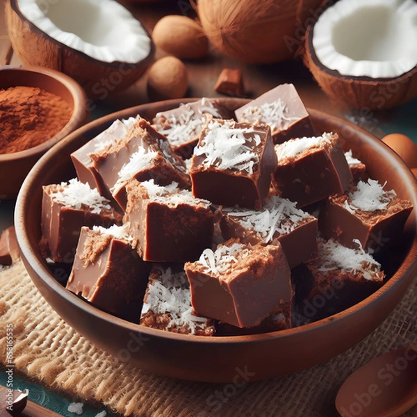 Obraz Coconut fudge design with delicious cocoa treats