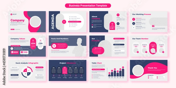 Fototapeta Creative business PowerPoint presentation slides template design. Use for modern keynote presentation background, brochure design, website slider, landing page, annual report, company profile