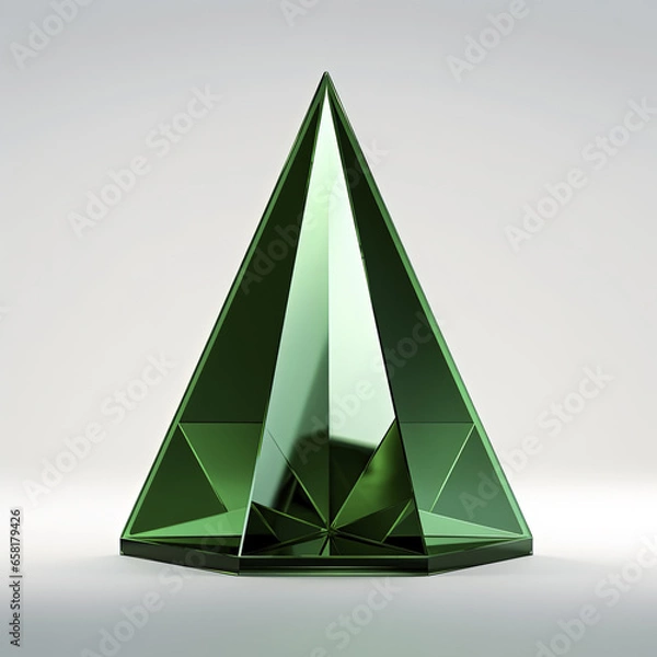 Obraz Vivid 3D rendering of a layered green origami Christmas tree on a white background, ideal for holiday decor and festive designs