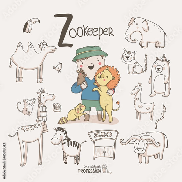 Obraz Cute vector alphabet Profession. Letter Z - Zookeeper