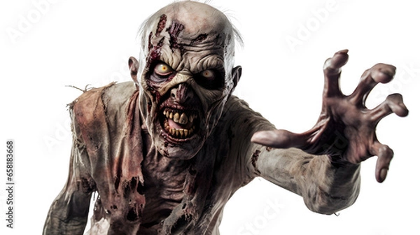 Fototapeta Scary Zombie about to catch his victim isolated on transparent background 