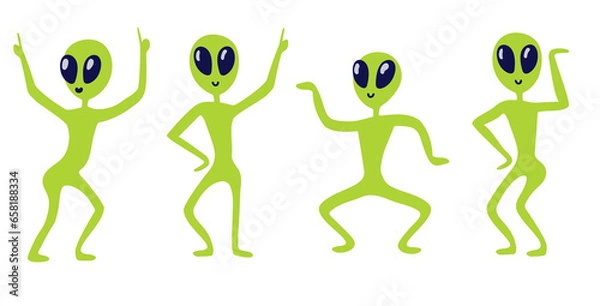 Fototapeta aliens dancing funny, little green men. Vector illustration isolated on white background