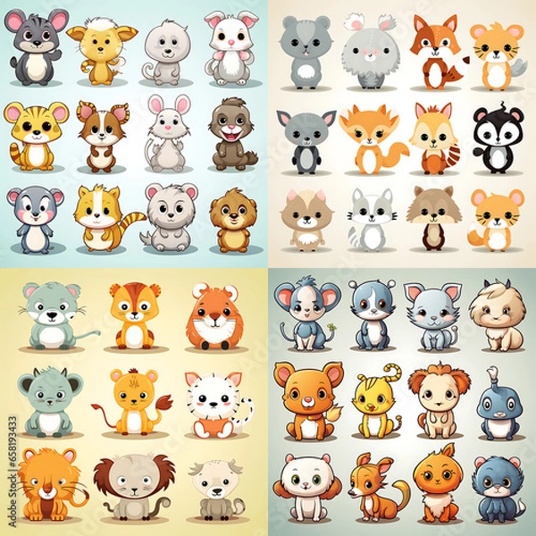 Obraz illustrations set of animals sticker  ,ai generated 