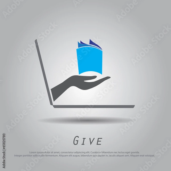 Obraz hand hold book from laptop vector icon