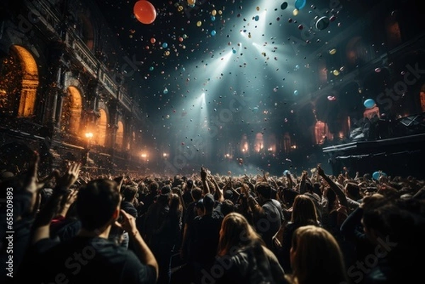 Obraz A lively concert with a large audience enjoying popular music. Generated AI