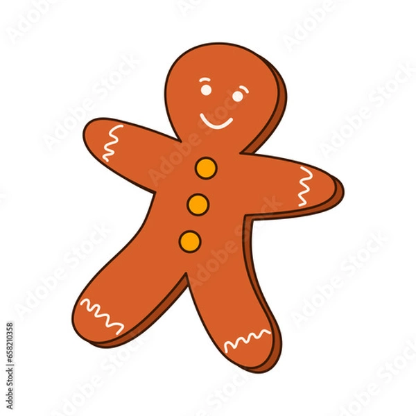 Fototapeta Groovy 70s Christmas sticker. Cartoon character in trendy retro style, comic mascot. Cute gingerbread man