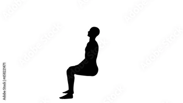 Fototapeta Silhouette of a beautiful young athletic man sitting down and gesturing, transparent background. 3d illustration (rendering).