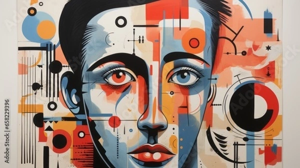 Fototapeta A painting of a woman's face that captures her emotion and spirit through the dynamic use of color, texture, and line