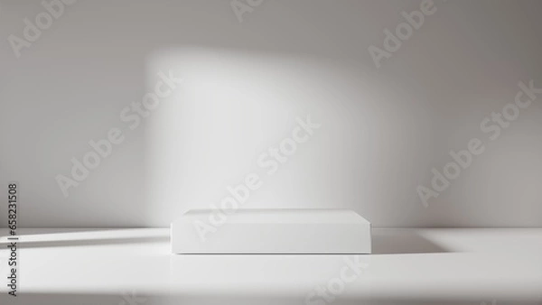 Fototapeta White empty podium or pedestal for product presentation. Mockup platform on white background. 3d rendering