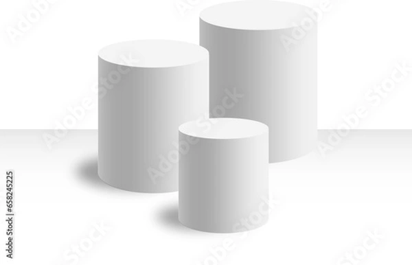 Fototapeta Clean minimal white columns. Image with three product stock pedestals. Esp vector display background.