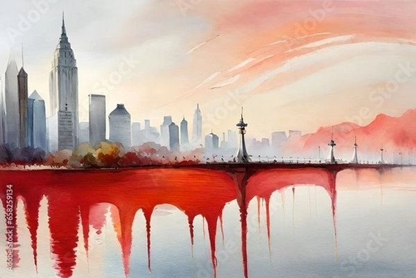 Obraz city skyline at sunset