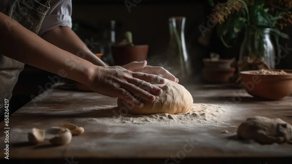 Fototapeta Man Making Bread Using Hand