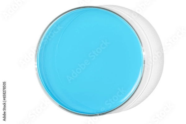 Fototapeta Petri dish isolated on empty background. Blue liquid in a Petri dish.
