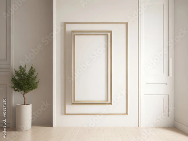 Obraz Frame mockup in contemporary minimalist beige room interior, 3d render
