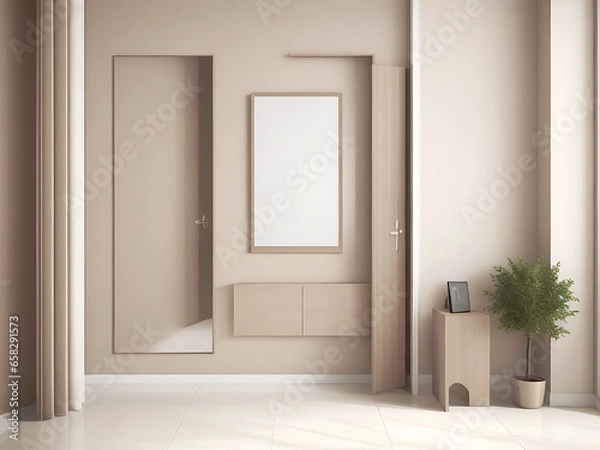 Obraz Frame mockup in contemporary minimalist beige room interior, 3d render