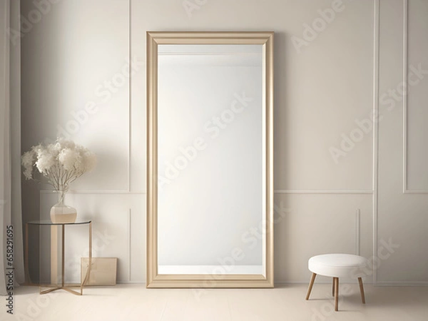 Obraz Frame mockup in contemporary minimalist beige room interior, 3d render