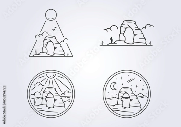 Fototapeta set bundled arches national park vector outline illustration design, linear iconic symbol arches template background