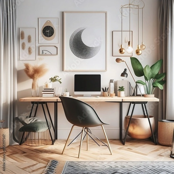 Fototapeta Scandinavian home office interior using the task chair