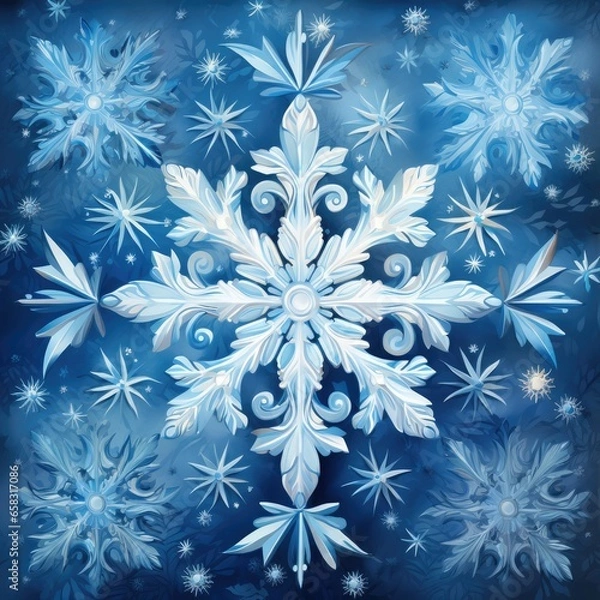 Fototapeta "Winter's Kiss: Captivating Frosty Snowflakes" Ai generated.