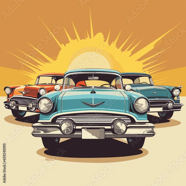 Fototapeta Vector of classic cars in retro style