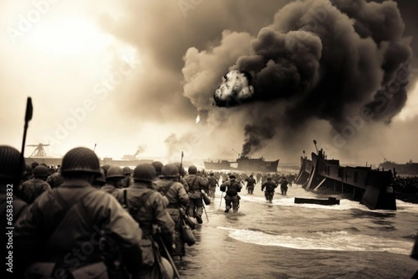 Fototapeta Normandy Beaches: Remembering the Sacrifice and Heroism of WW2 Soldiers

