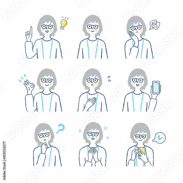 Fototapeta 女性の表情　バリエーションセット