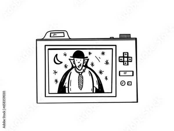 Fototapeta Camera Displaying a Night Scene with a Moon and a Vampire