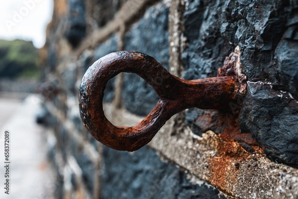 Obraz Orange rusty metal peg in stone wall