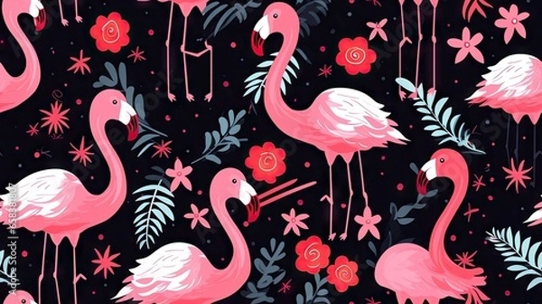 Fototapeta  a group of pink flamingos standing next to each other.  generative ai