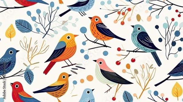 Fototapeta  a group of birds sitting on top of a tree branch.  generative ai