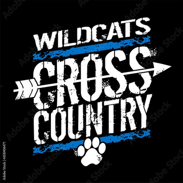 Fototapeta distressed wildcats cross country team design with arrow and paw print for school, college or league sports
