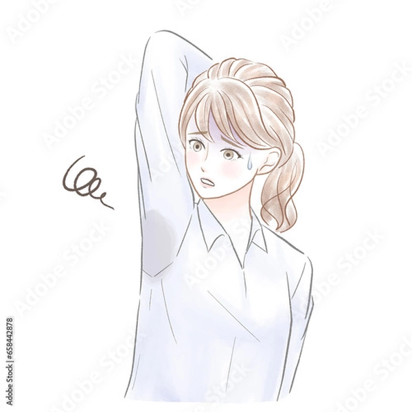 Obraz ワイシャツに脇汗が染みて焦る女性