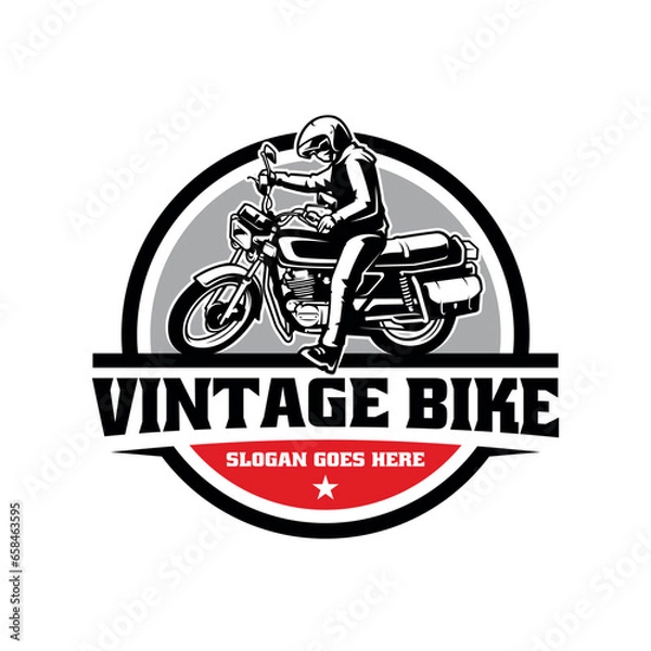 Fototapeta Biker riding retro motorcycle logo vector