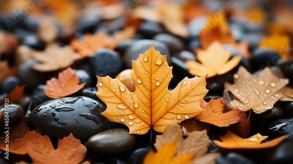 Obraz leaf on black stones
