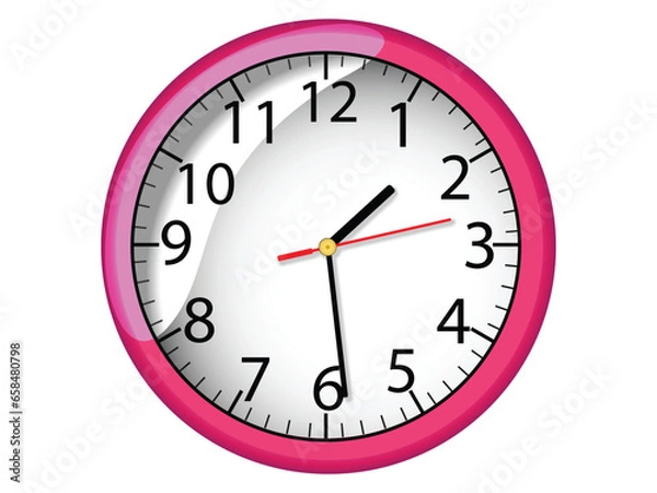 Fototapeta Pink wall clock isolated on white background vector