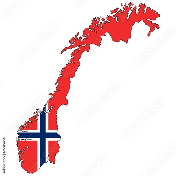 Fototapeta Vector map with the flag inside - Norway.