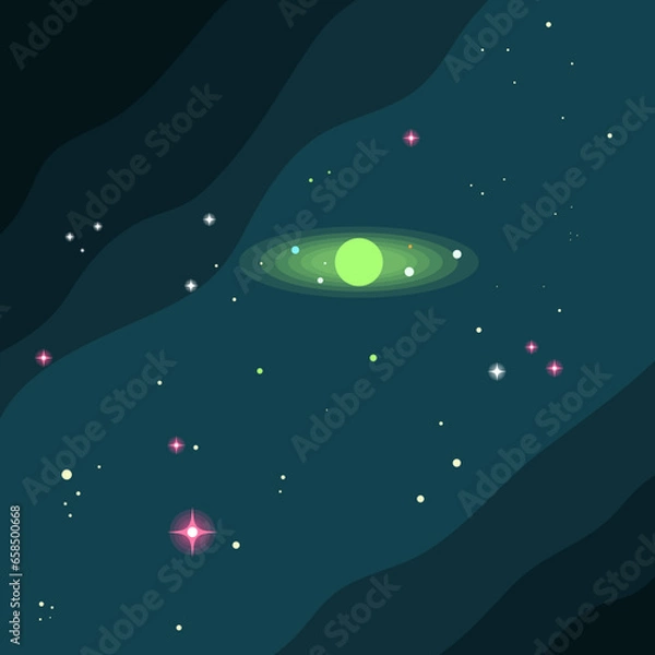 Obraz Vector space background . Cute flat style template with Stars in Outer space