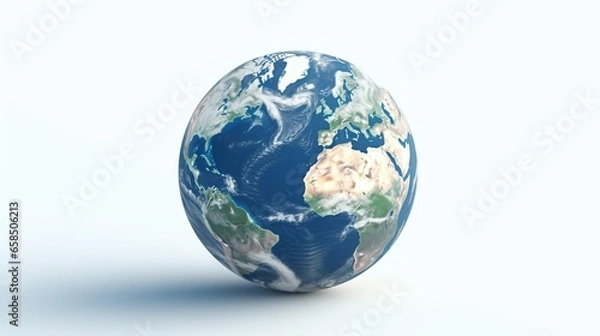 Fototapeta Realistic 3D Earth Render. A detailed globe on a clean white backdrop
