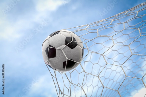 Fototapeta soccer ball on goal with net background