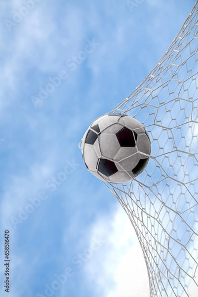 Fototapeta soccer ball on goal with net background