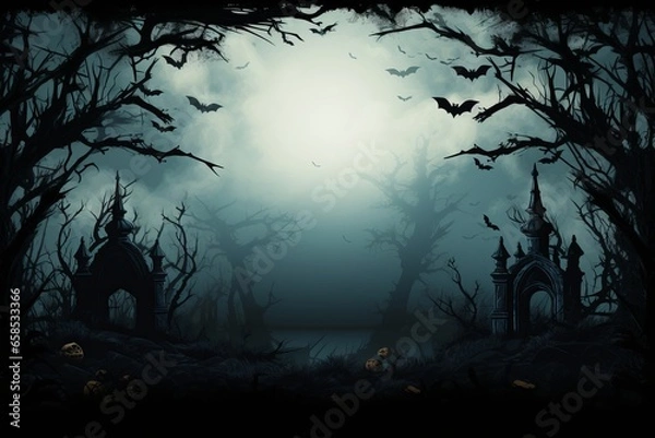 Obraz Illustration of a spooky Halloween themed background created with Generative AI technology