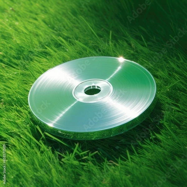 Obraz Gray CD on a green background. Compact disc. Generative AI.