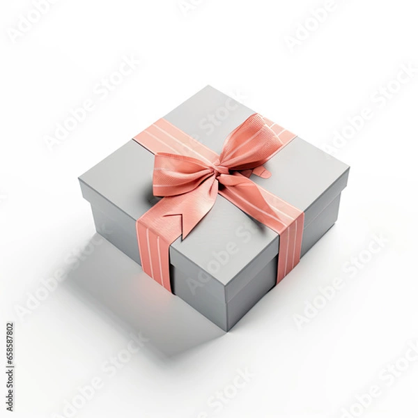 Obraz A detailed mockup of a gift box with ribbon isolated on white background top view.